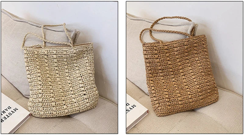 Bohemian Hollow Straw Beach Handbag