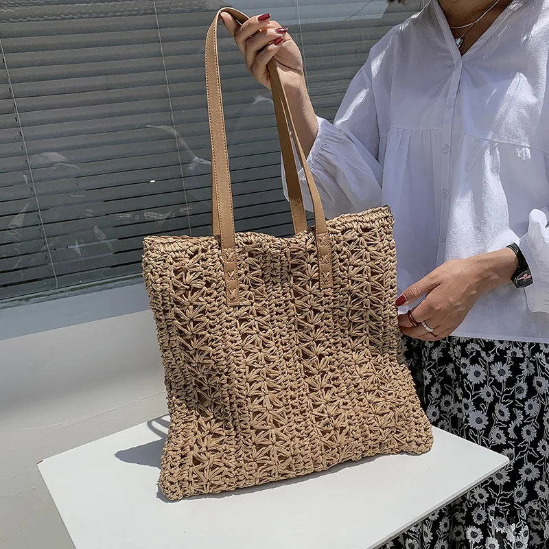 Bohemian Hollow Straw Beach Handbag