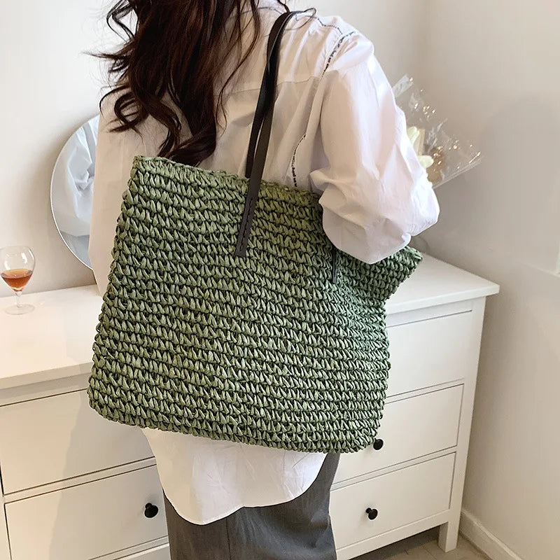 Bohemian Hollow Straw Beach Handbag