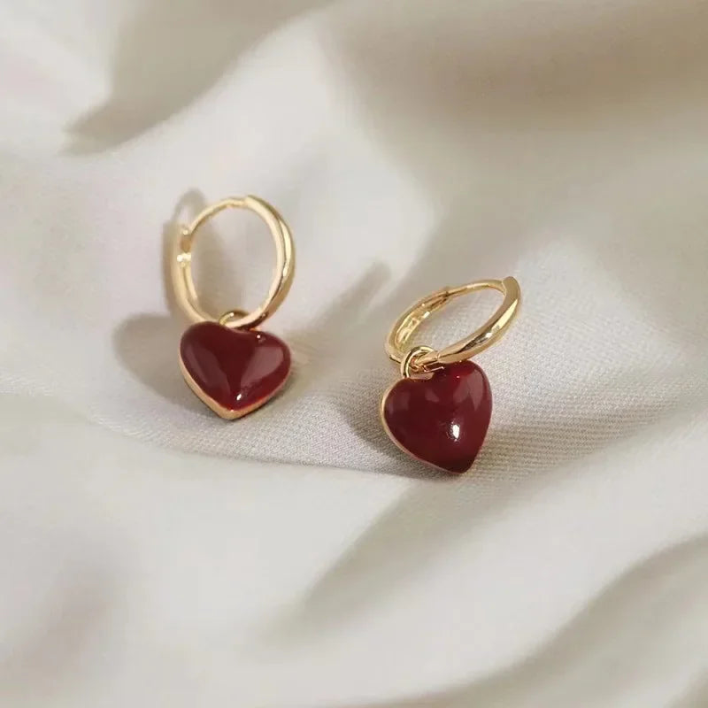 Vintage Red Heart Pendant Earrings