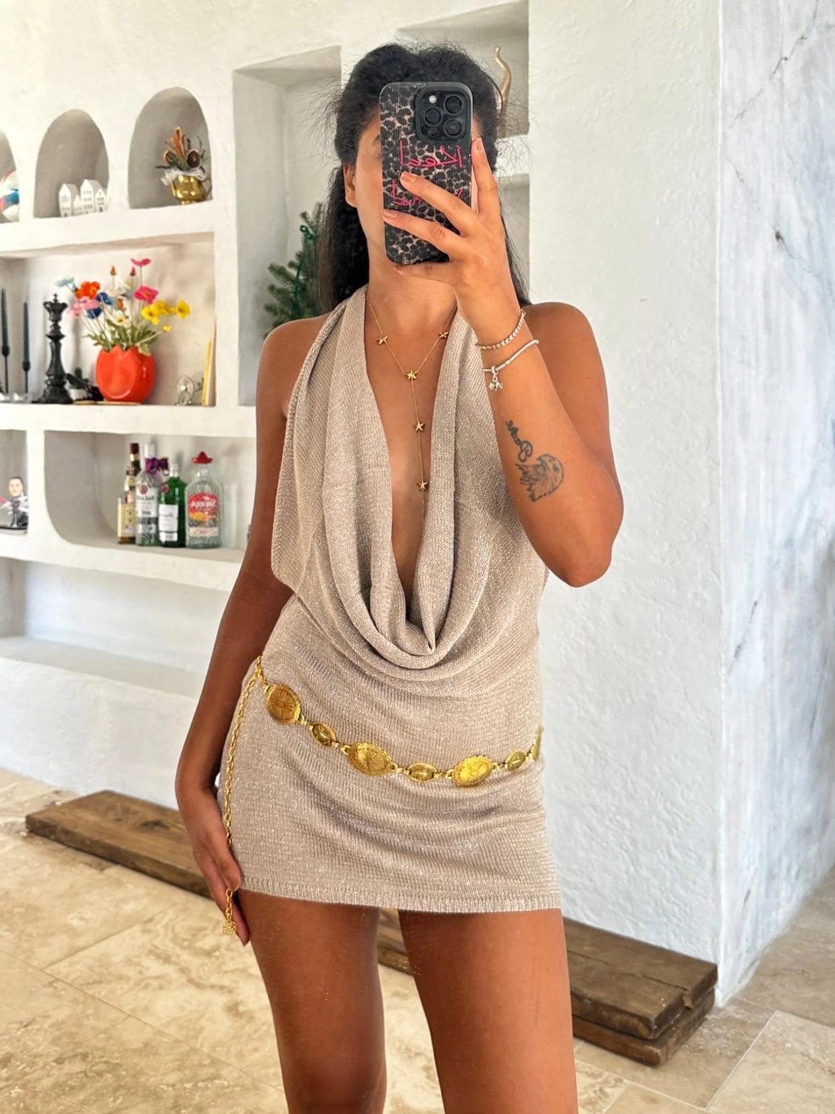 Bright Silk Backless Knit Beach Mini Dress