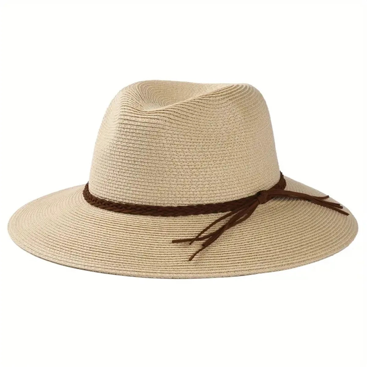 Classic Panama  Cap Braided Belt Decor Straw Sun HatSimple Unisex Travel Beach Hats For women