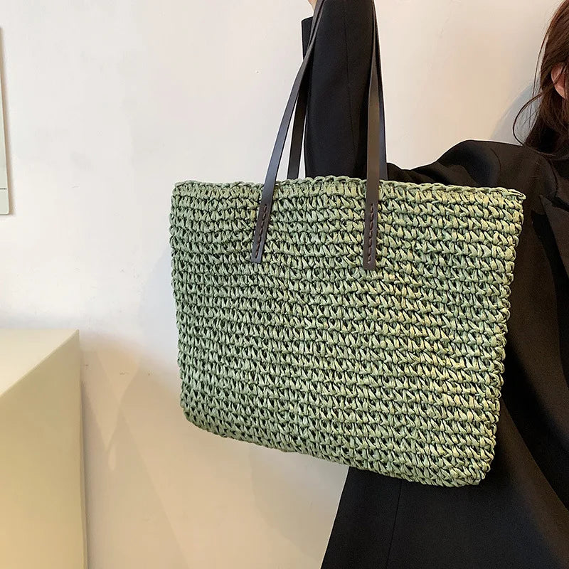 Bohemian Hollow Straw Beach Handbag