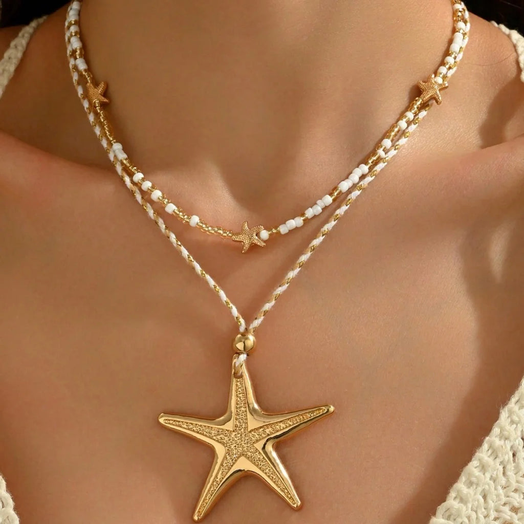 Retro White Starfish Pendant Collarbone Necklace