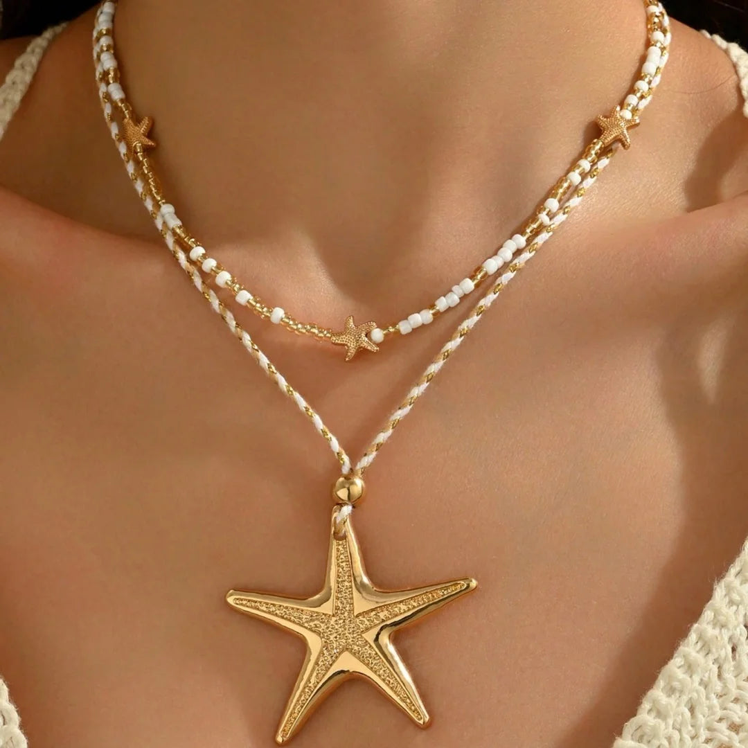 Retro White Starfish Pendant Collarbone Necklace