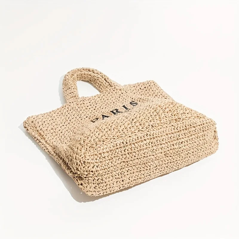 Straw Tote Bag Designer Letters