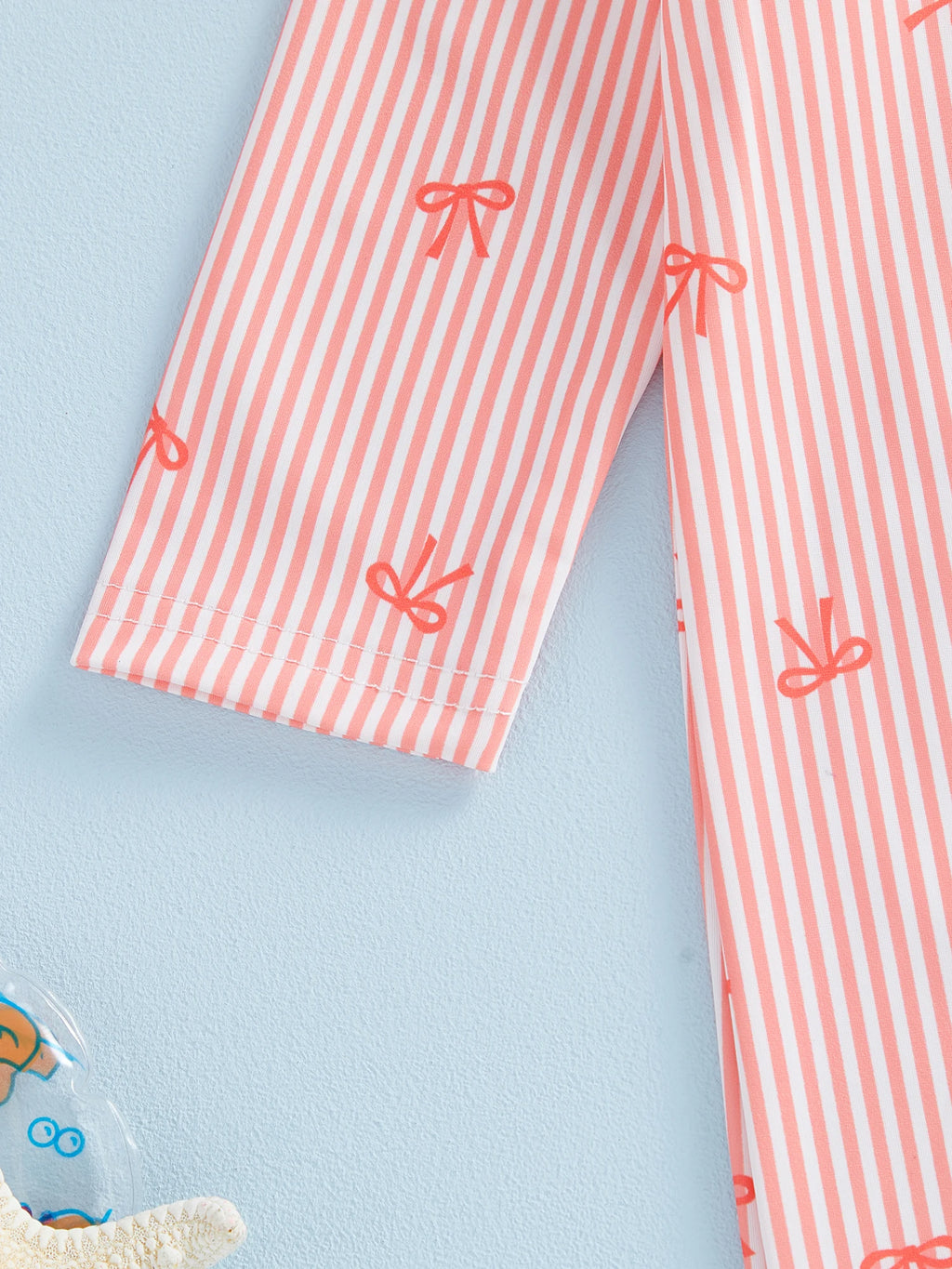Striped Bow Printed Long Sleeve Swimwear with Hat