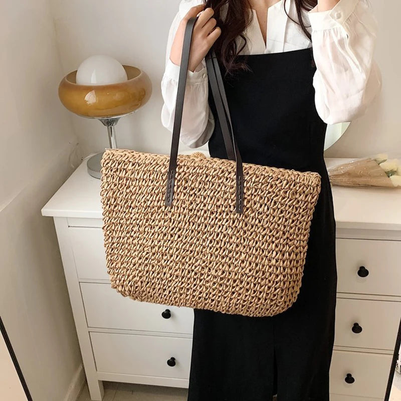 Bohemian Hollow Straw Beach Handbag