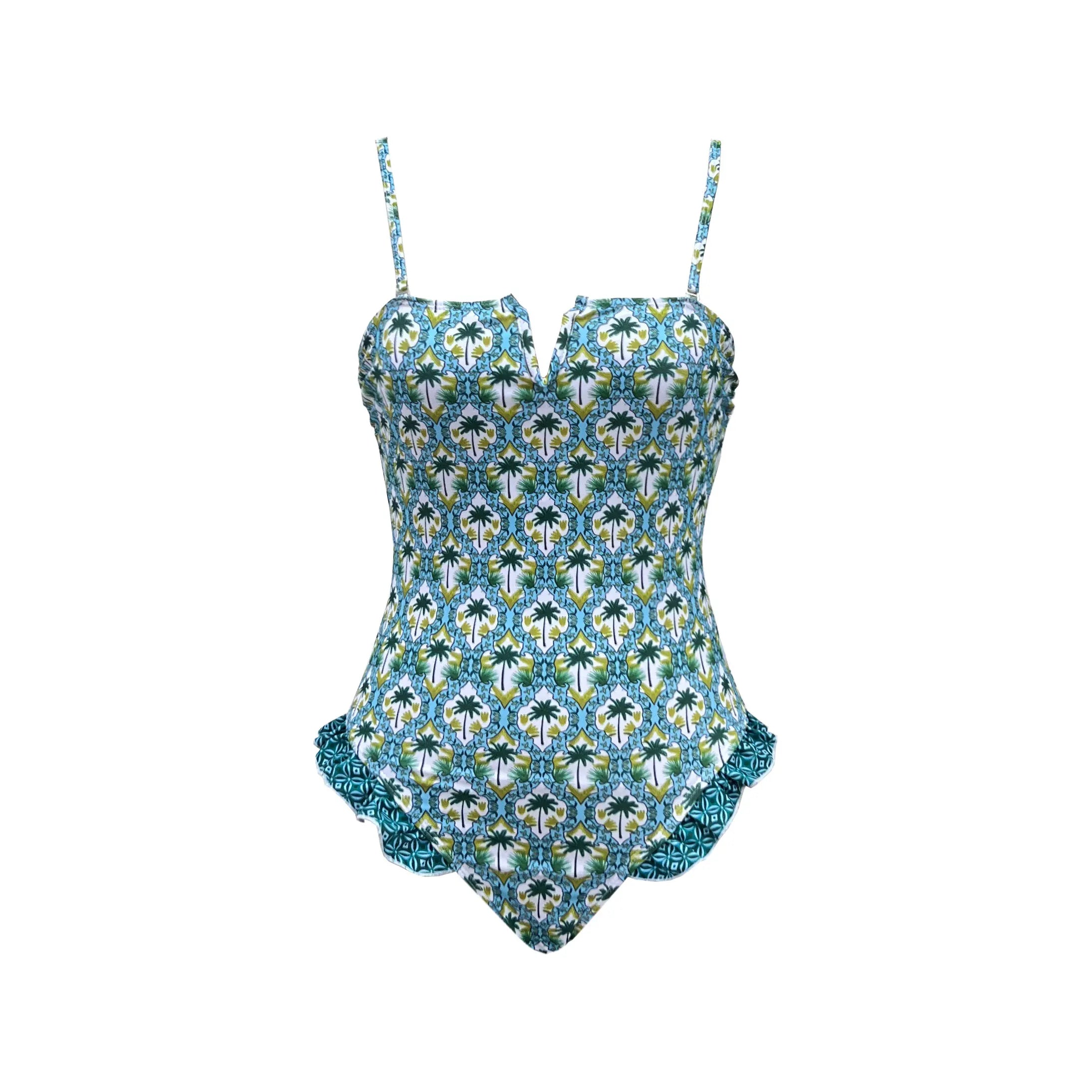 Ruffle Bodysuit Monokini Print Swim Suit