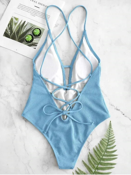 Deep V Neck  Bathing Suit