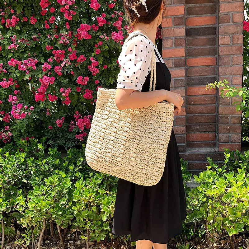 Bohemian Hollow Straw Beach Handbag