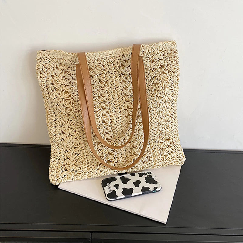 Bohemian Hollow Straw Beach Handbag