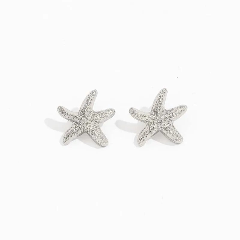 Vintage Gold Color Starfish Stud Earrings For Women Punk Metal Star Shaped Geometric Earrings Beach Vacation Jewelry Gift
