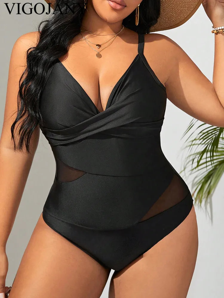 Jenny Black Strapped Plus Size Swimwear