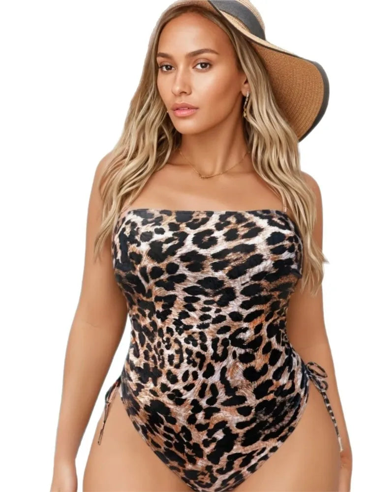 Leopard One Piece Plus Size High Waist Bikini