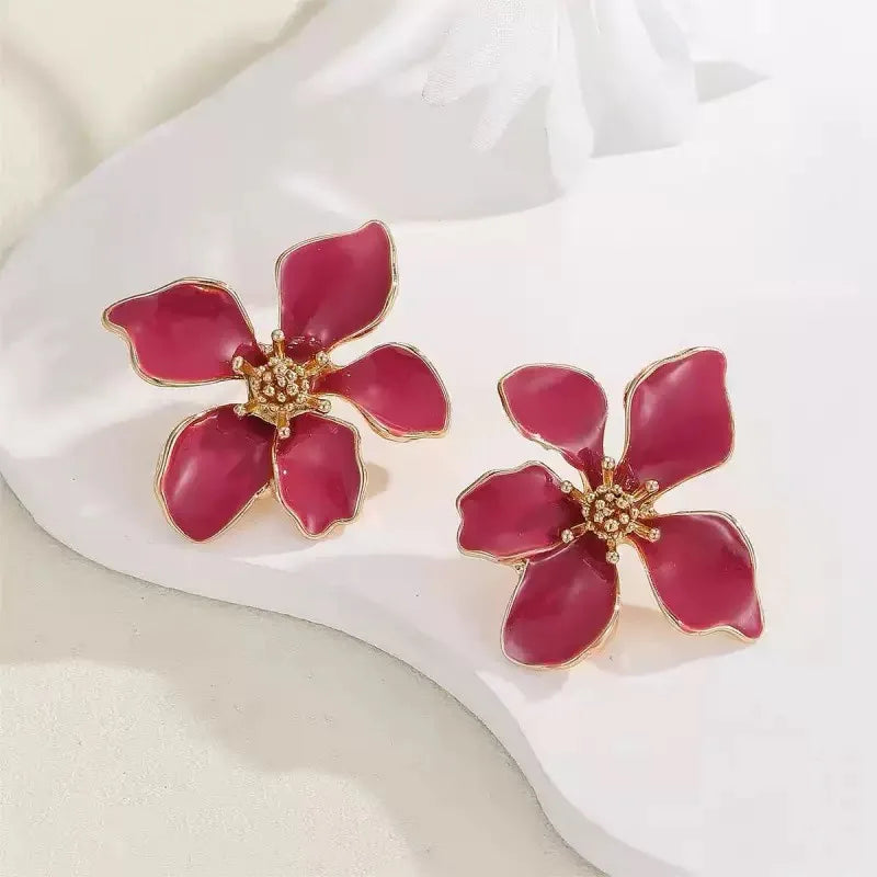 1Pair New Drip Oil Flower Earrings  for Women Elegant Retro Design Jewelry Fashion Statement Earrings For Women Daily Wear