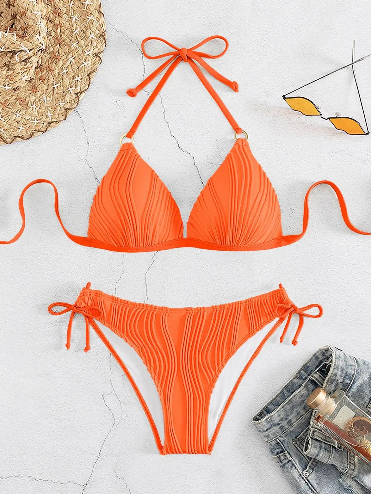 Solid Low Waist Sexy Two Piece Swimsuit