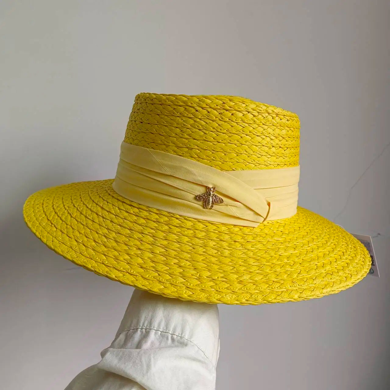 Boater Straw Hat wide brim French elegant square ribbon women's sun hat holiday straw hat  모자 햇빛 가리개