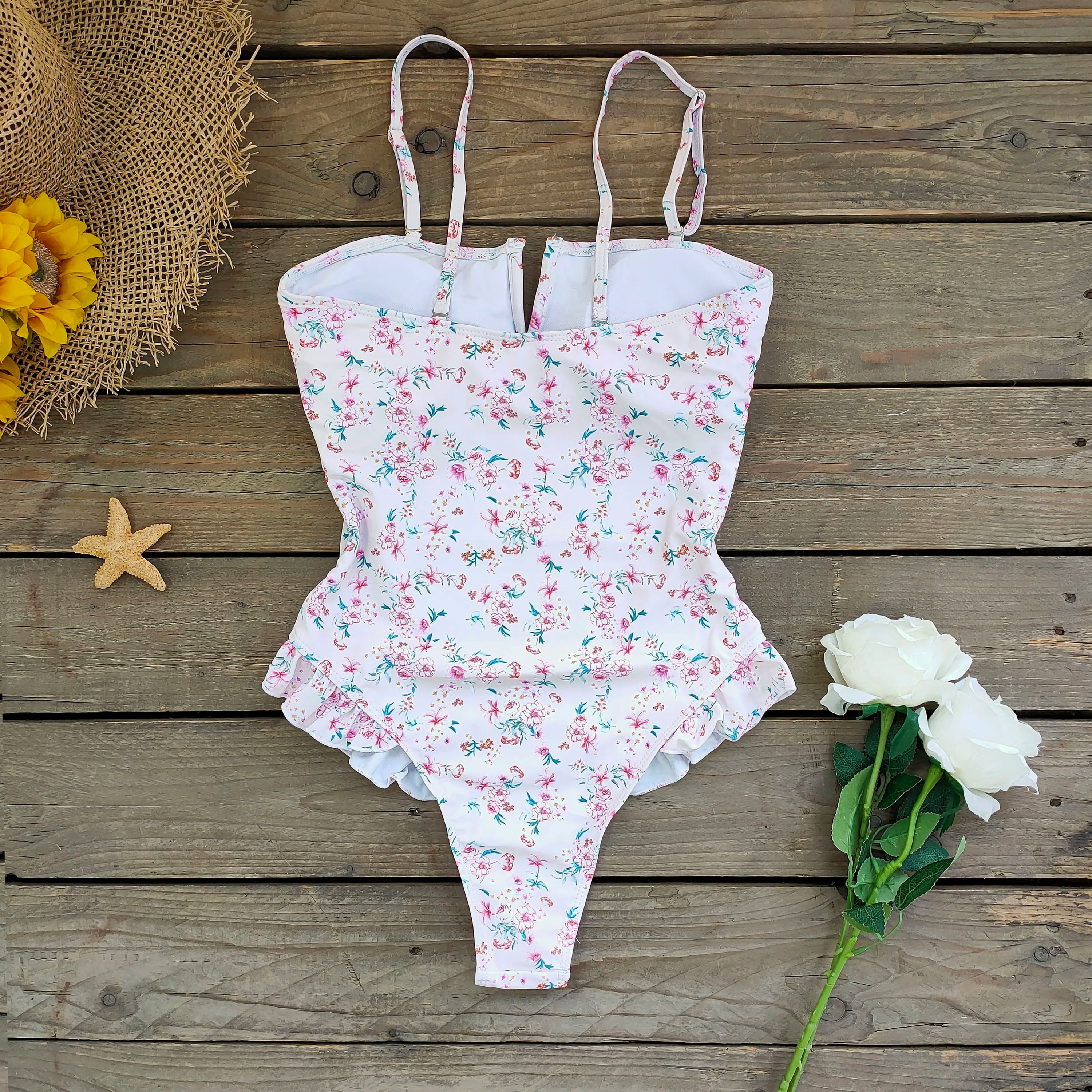 Ruffle Bodysuit Monokini Print Swim Suit