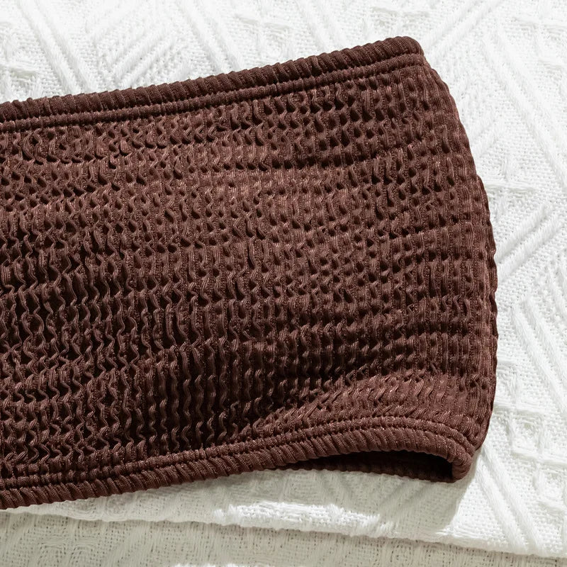 Ribbed coffee bandeau bikini