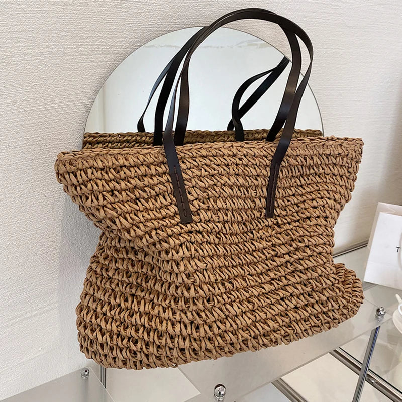 Bohemian Hollow Straw Beach Handabg Handmade Woven Shoulder Bag For Women Raffia Shopping Travel Bag Female Summer Casual Tote