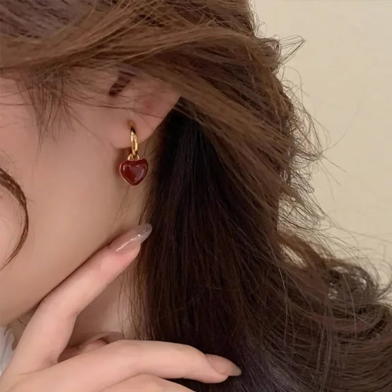 Vintage Red Heart Pendant Earrings