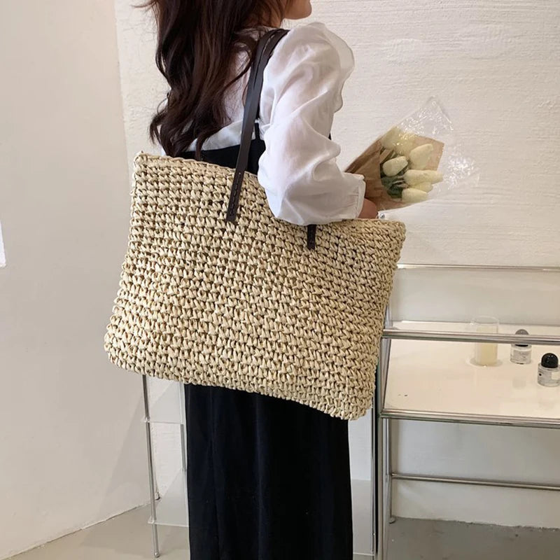 Bohemian Hollow Straw Beach Handbag