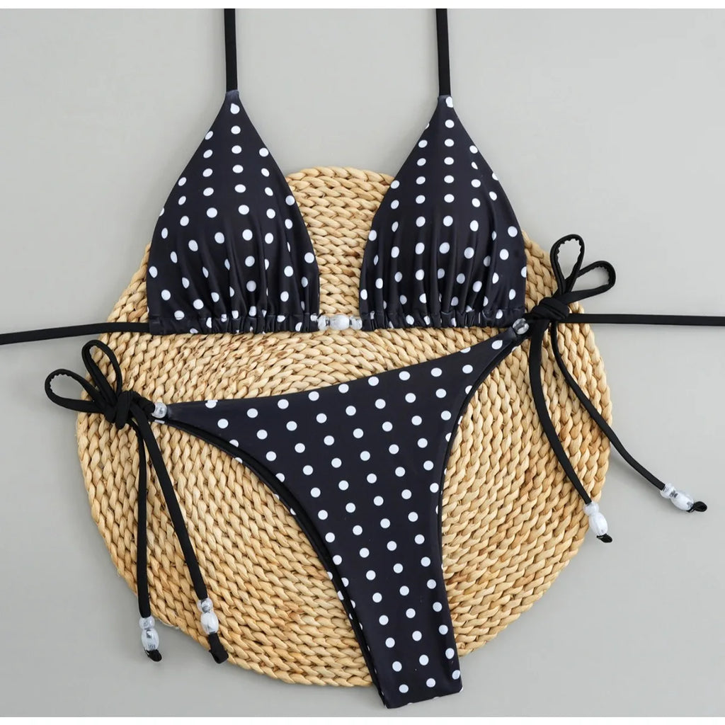 Polka Dot Bikini Set Women Two Piece Swimwear - Flirty Sexy Instagram Beach Vacation Push Up Swimsuit