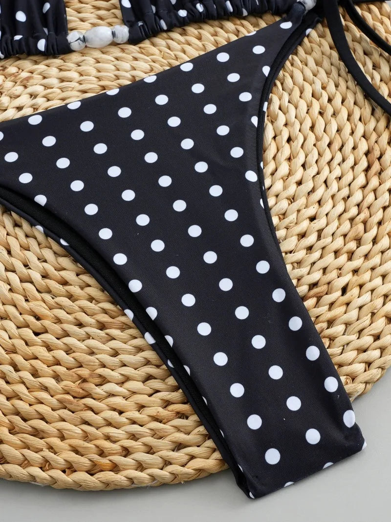 Polka Dot Bikini Set Women Two Piece Swimwear - Flirty Sexy Instagram Beach Vacation Push Up Swimsuit