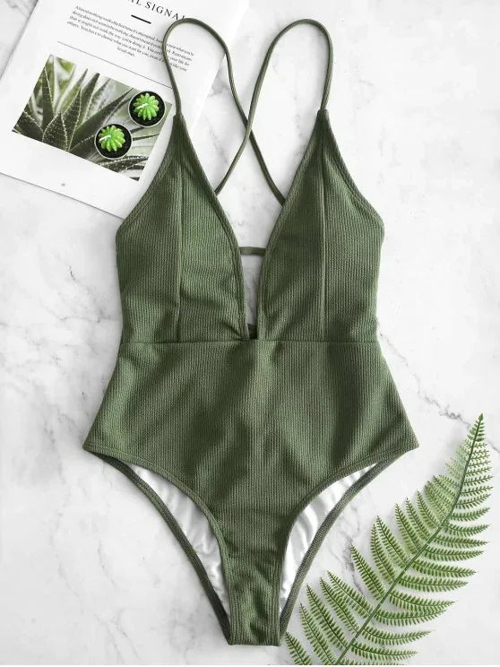 Deep V Neck  Bathing Suit
