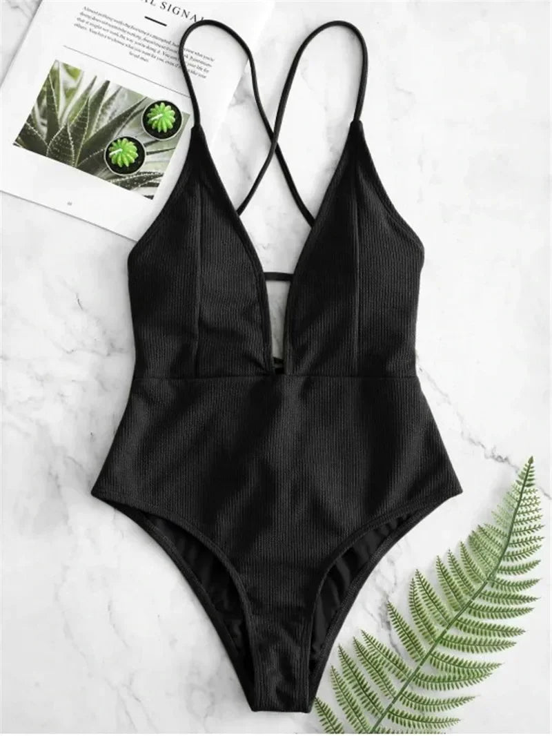 Deep V Neck  Bathing Suit