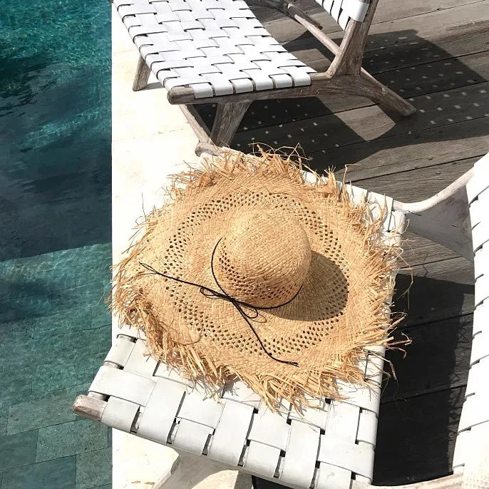 Boater Straw Hat wide brim French elegant square ribbon women's sun hat holiday straw hat  모자 햇빛 가리개