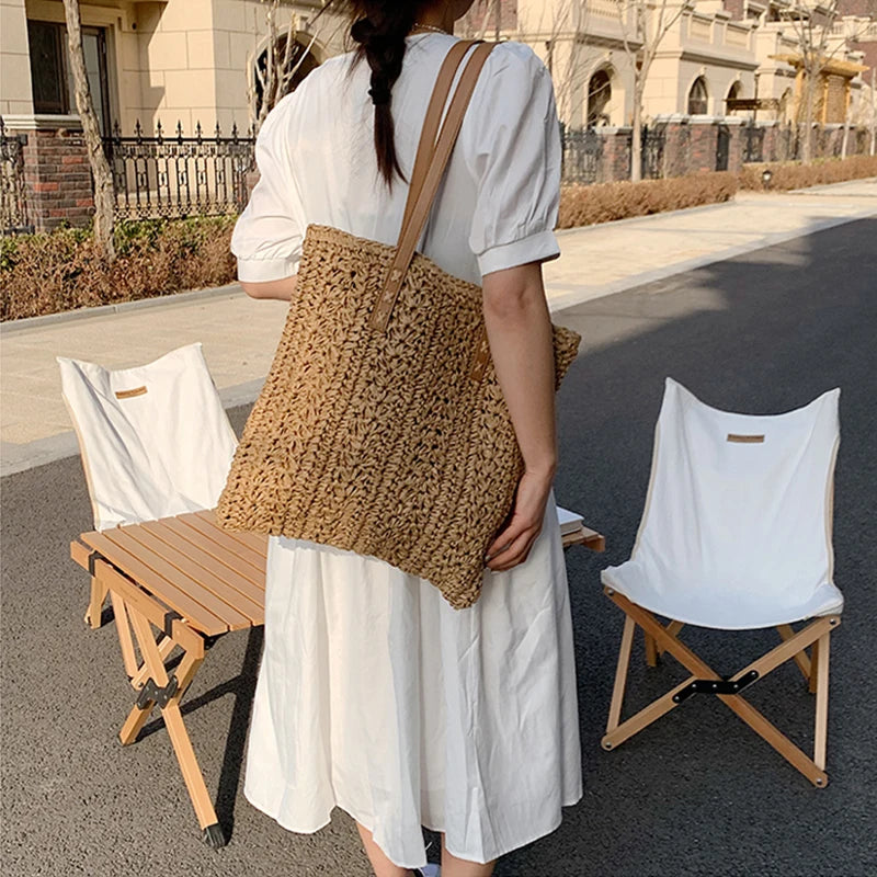 Bohemian Hollow Straw Beach Handbag
