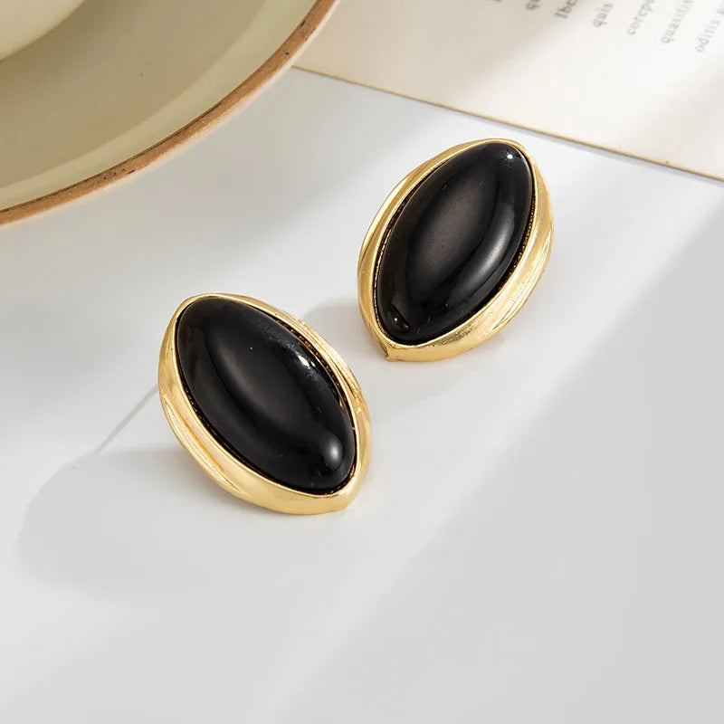 Vintage Resin Acrylic Oval Stud Earrings for Women Trendy Gold Color Geometric Earrings Fashion Jewelry Accessories Gift