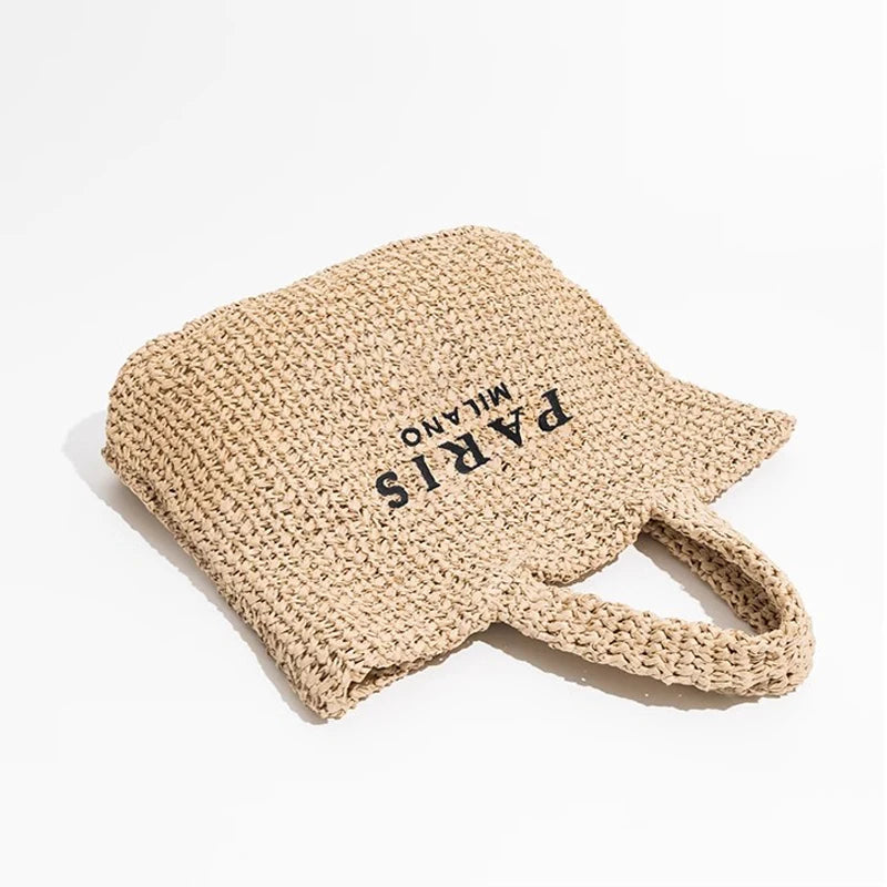 Straw Tote Bag Designer Letters