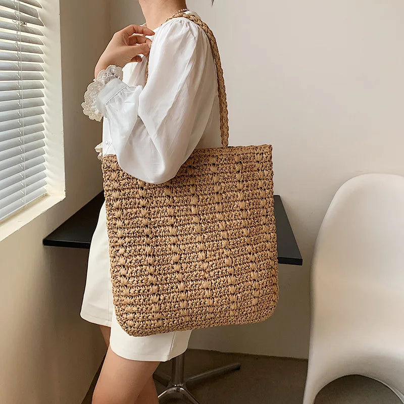 Bohemian Hollow Straw Beach Handbag