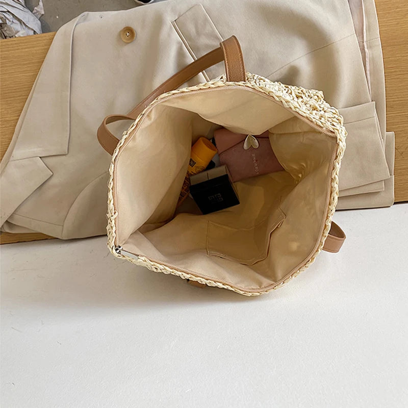 Bohemian Hollow Straw Beach Handbag