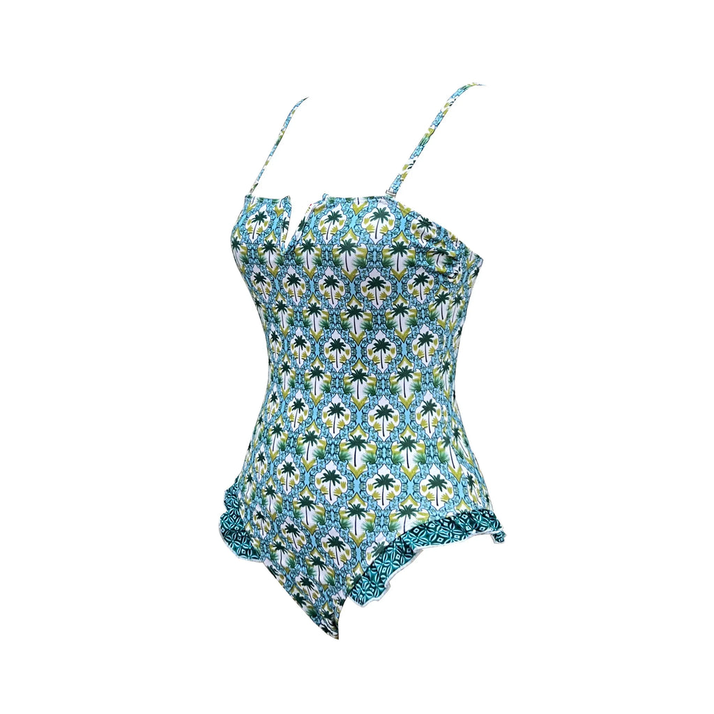 Ruffle Bodysuit Monokini Print Swim Suit