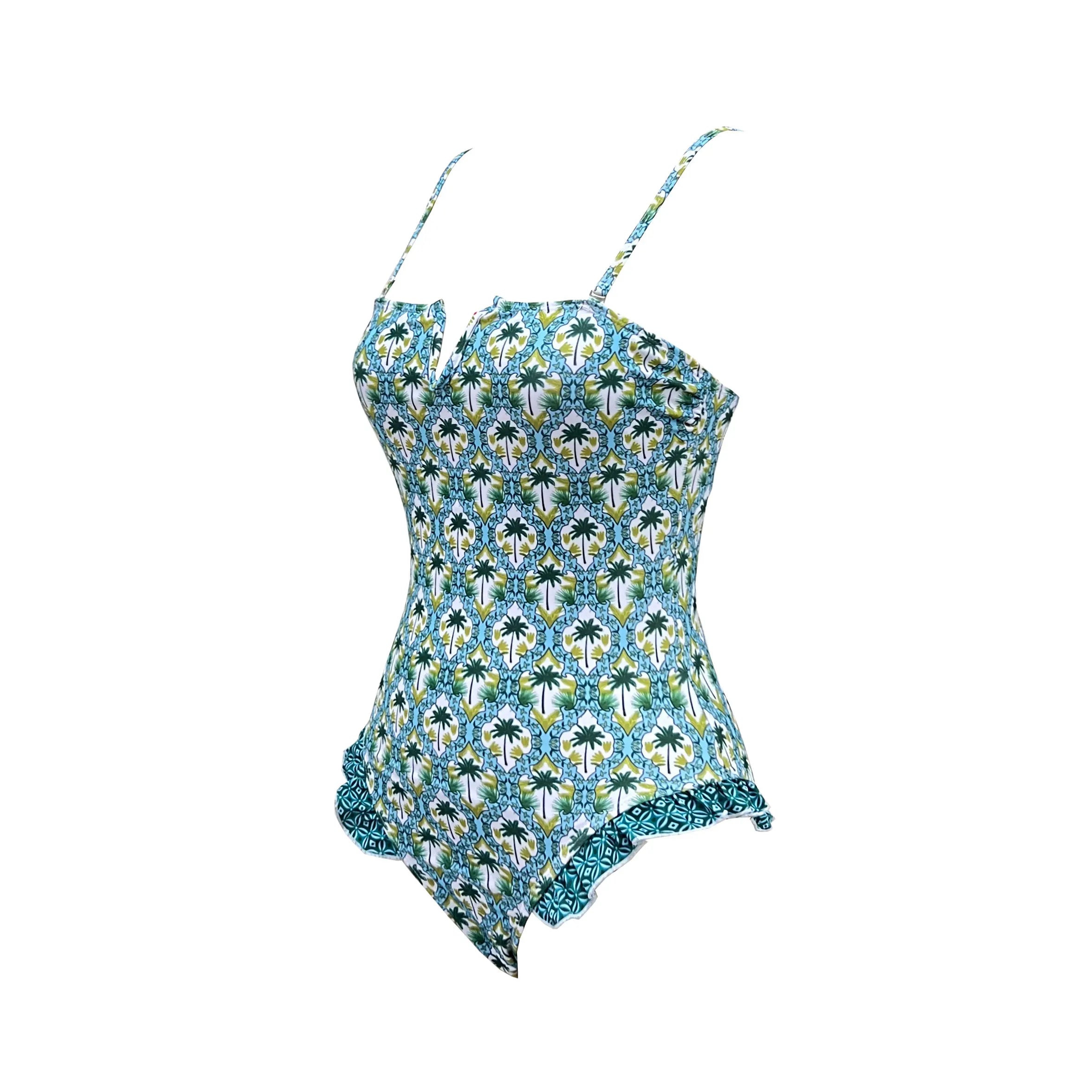 Ruffle Bodysuit Monokini Print Swim Suit