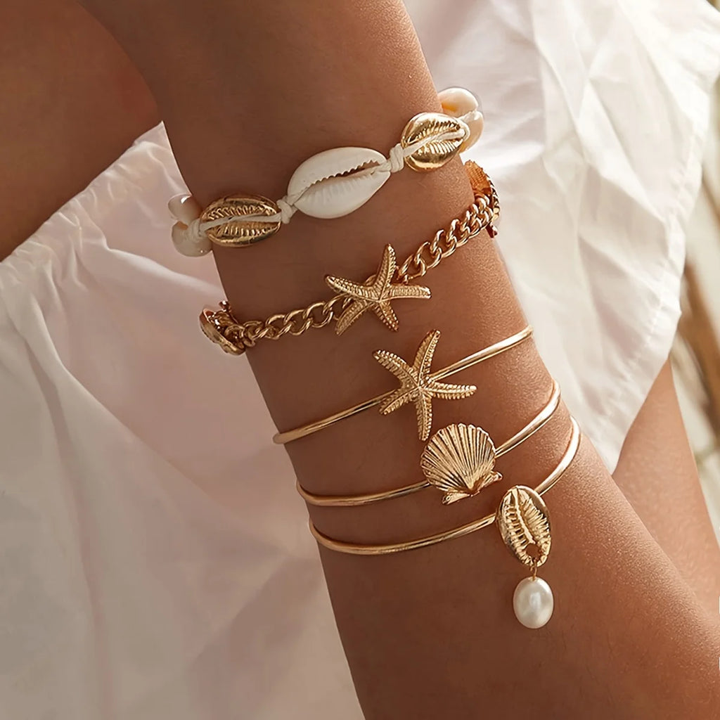 Starfish Shell Pendant Bracelet Set