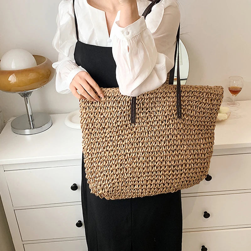 Bohemian Hollow Straw Beach Handbag