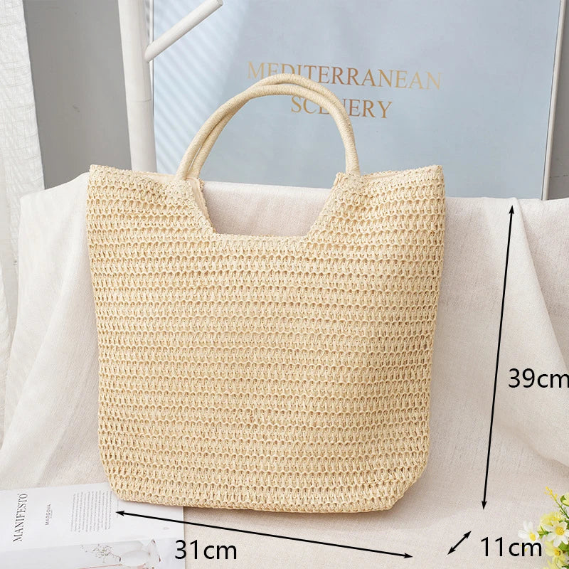 Women Beach Vintage Handmade Woven Shoulder Bag Raffia Rattan Shopping Bags Bohemian Ladies Summer Travel Vacation Casual Totes