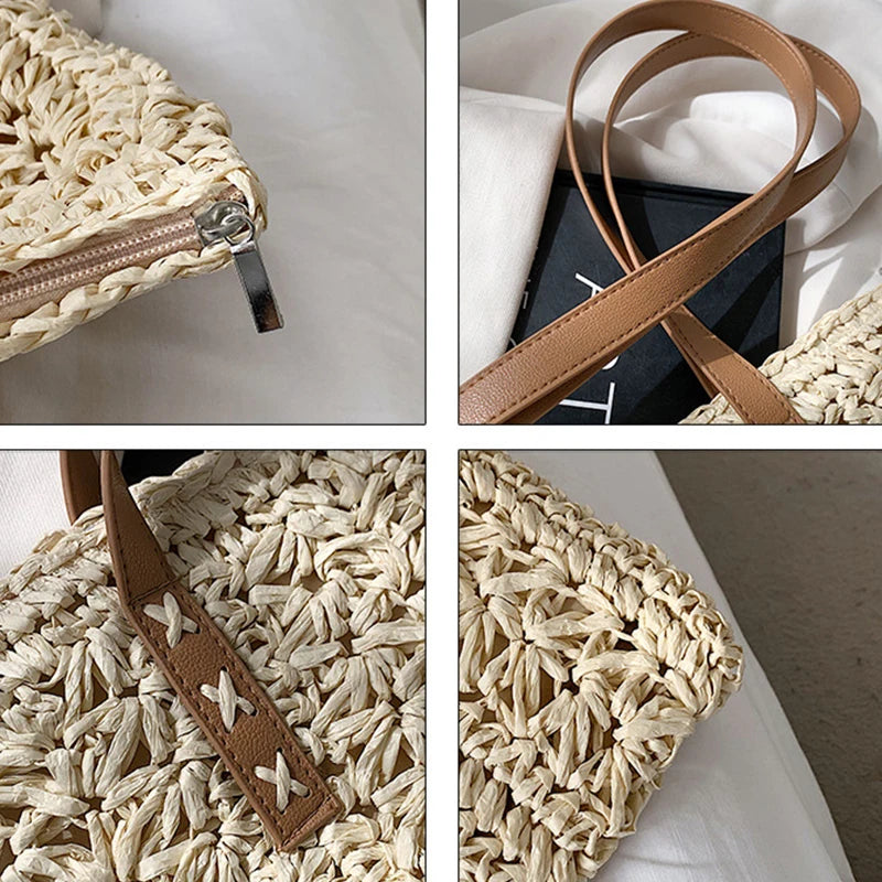 Bohemian Hollow Straw Beach Handbag