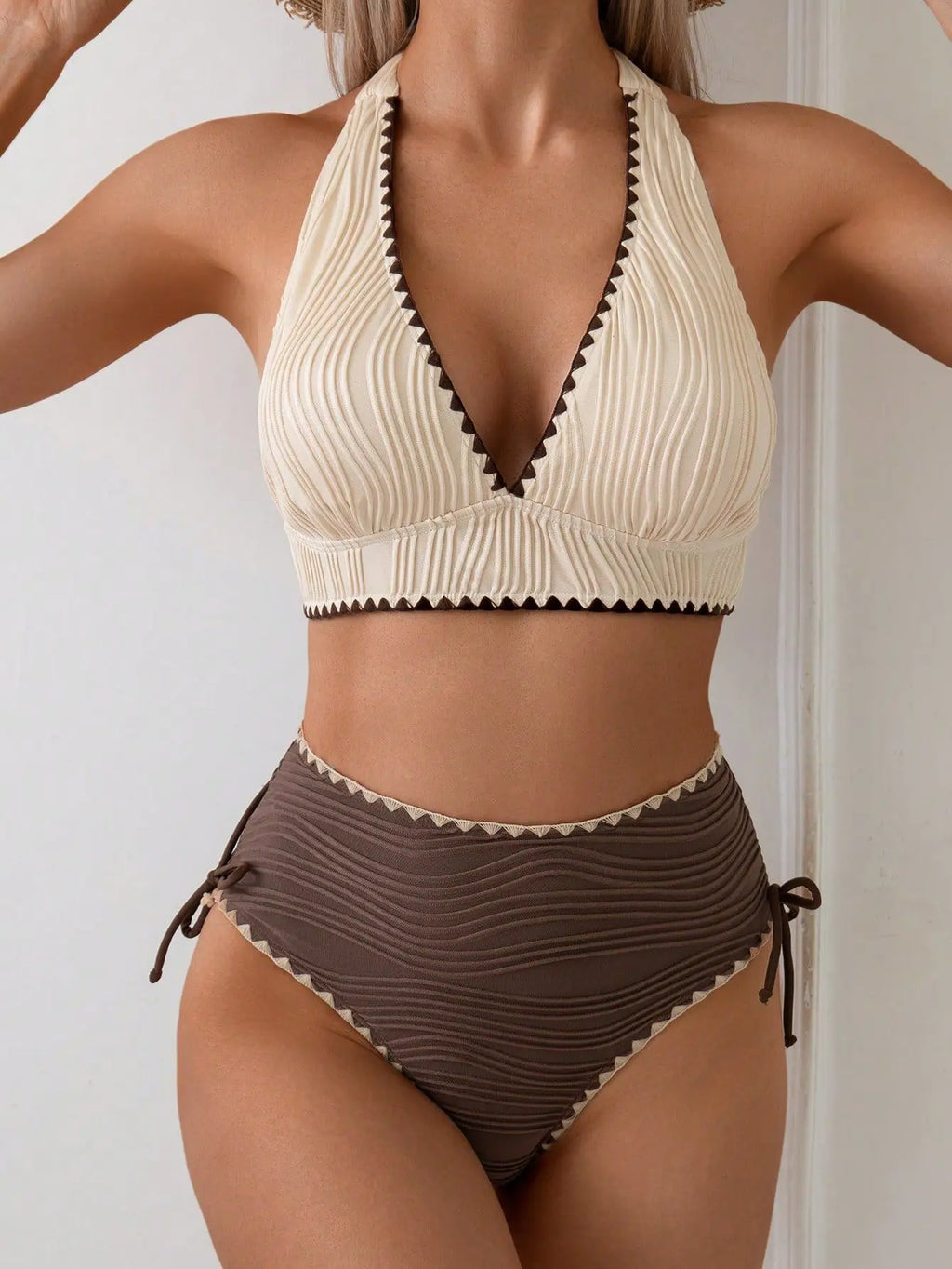 Drawstring Side High Waist Swimsuit