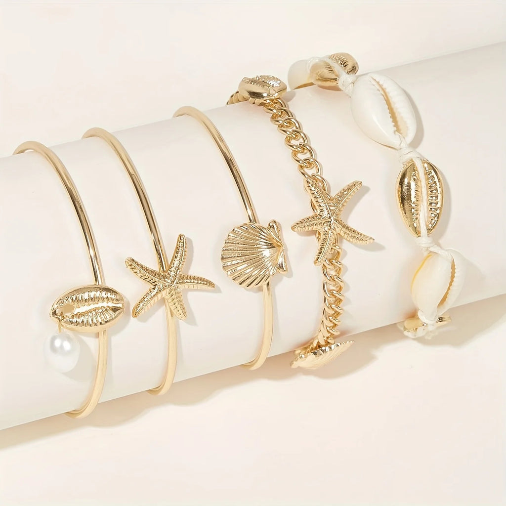 Starfish Shell Pendant Bracelet Set