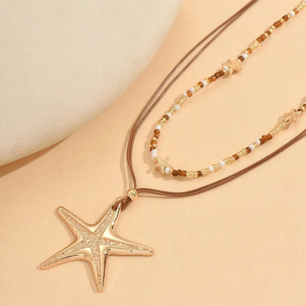 Retro White Starfish Pendant Collarbone Necklace