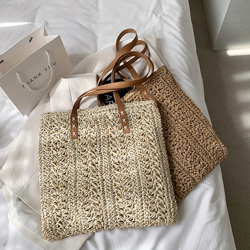 Bohemian Hollow Straw Beach Handbag