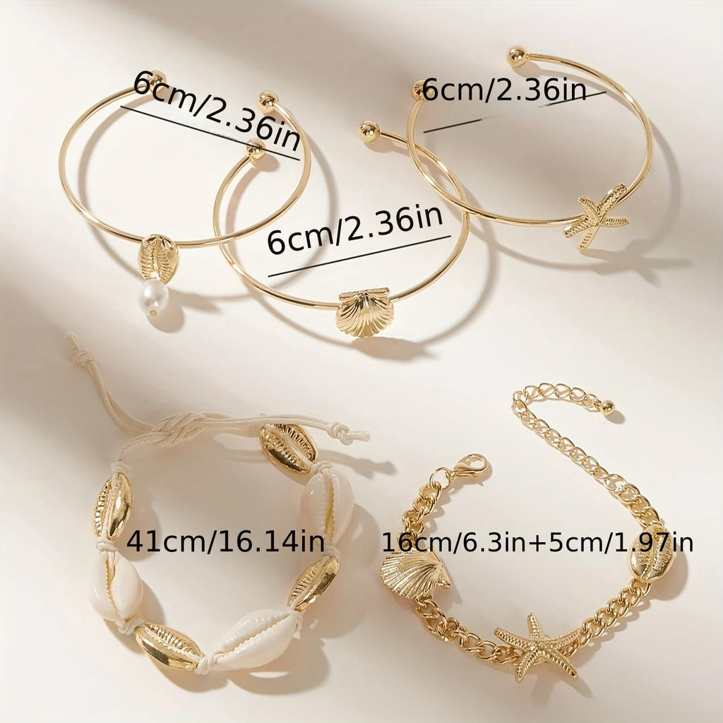 Starfish Shell Pendant Bracelet Set