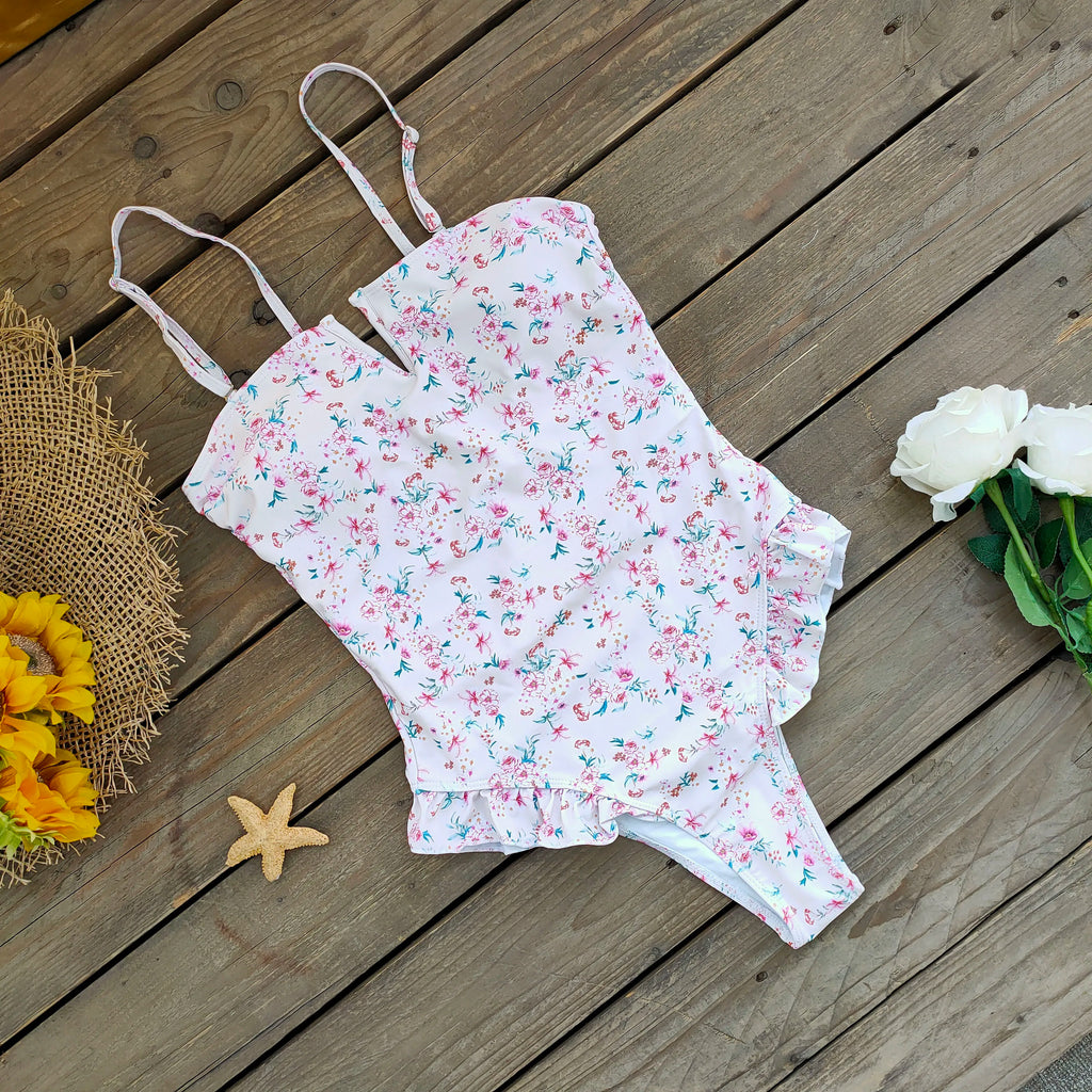 Ruffle Bodysuit Monokini Print Swim Suit