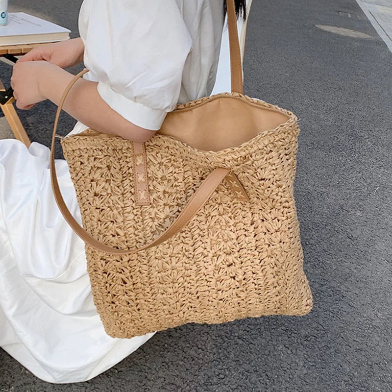 Bohemian Hollow Straw Beach Handbag